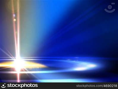 Space background. Lights and beams of sun rising above planet
