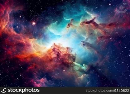 Space background with shining stars, stardust and nebula. Beautiful colorful space background. Generative AI