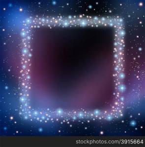 Space blank frame as a night sky with a group of stars and planets as a shinning cosmic constellation with empty copy area for text as an astrology or astronomy communication concept.
