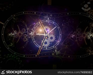 Space Clocks. Faces of Time series. Background design of clock dials and abstract elements on the subject of science, education and modern technologies