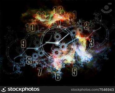 Space Clocks. Faces of Time series. Background design of clock dials and abstract elements on the subject of science, education and modern technologies