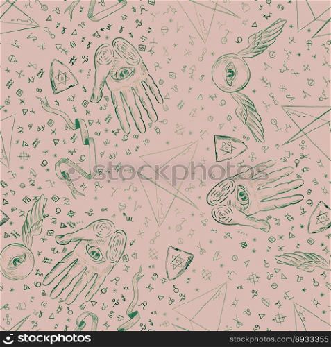 Space Galaxy constellation seamless pattern print could be used for textile, zodiac star yoga mat, phone case, fabric design. Seamless pattern with magical elements: hands, stars, sun,moon,eyes.