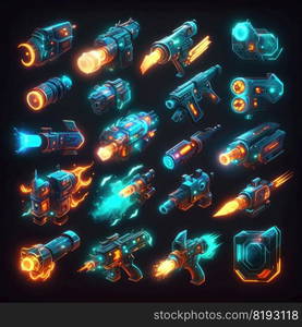 space gun blaster video game ai generated. science hand, fiction battle, beam weapon space gun blaster video game illustration. space gun blaster video game ai generated