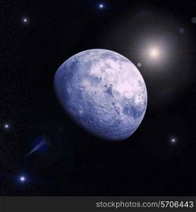Space landscape with a planet, moon and stars