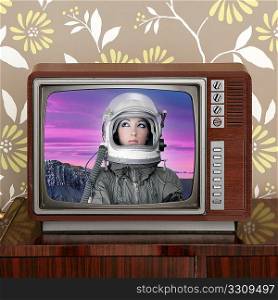 space odyssey mars astronaut on retro 60s tv moon discovery metaphor
