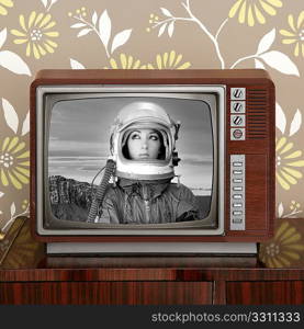 space odyssey mars astronaut on retro 60s tv moon discovery metaphor