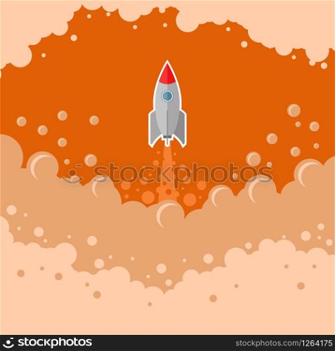 Space Rocket Fly on Red Bubble Sky Background.. Space Rocket Fly on Red Bubble Sky Background