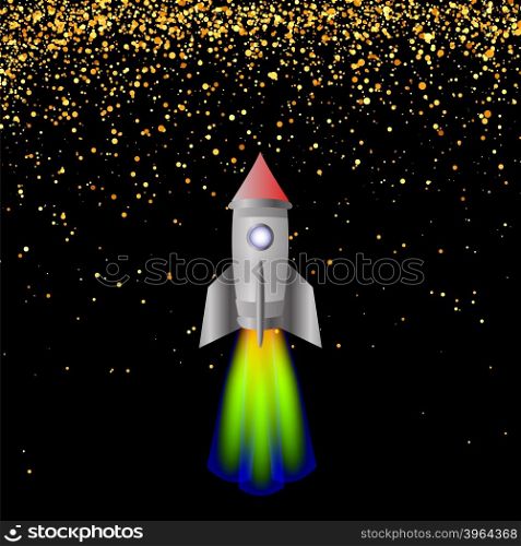 Space Rocket on Hight Starry Sky. Launching Spacectaft.. Space Rocket. Launching Spacectaft.