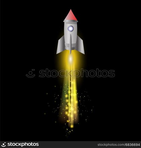 Space Rocket on Night Sky Background. Launching Spacecraft.. Space Rocket on Night Sky Background