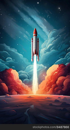 Space Rocket Streaking Through Space. Generative ai. High quality illustration. Space Rocket Streaking Through Space. Generative ai