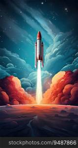 Space Rocket Streaking Through Space. Generative ai. High quality illustration. Space Rocket Streaking Through Space. Generative ai