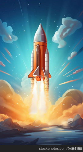 Space Rocket Streaking Through Space. Generative ai. High quality illustration. Space Rocket Streaking Through Space. Generative ai