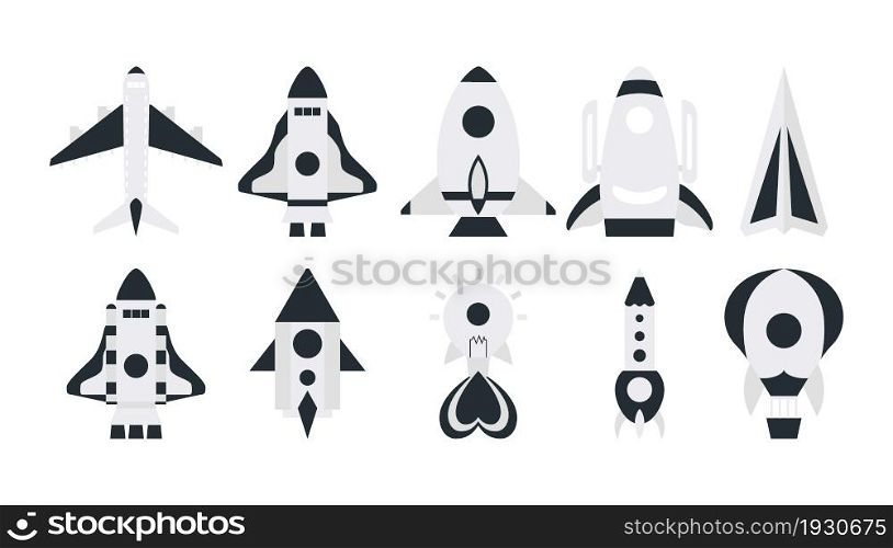 Space rockets for start up concept. Vector illustration isolated on white background.