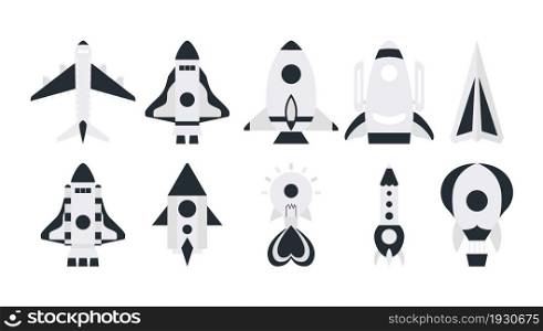 Space rockets for start up concept. Vector illustration isolated on white background.