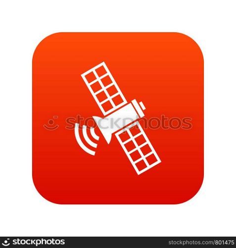 Space satellite icon digital red for any design isolated on white vector illustration. Space satellite icon digital red
