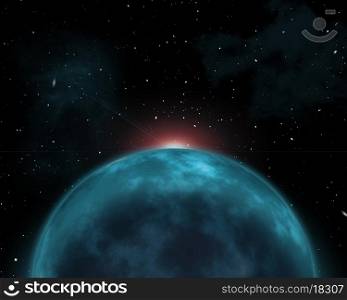 Space scene with planet in starry sky