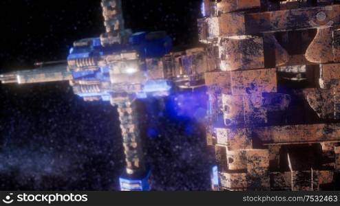 Space Ship and Milky Way Stars