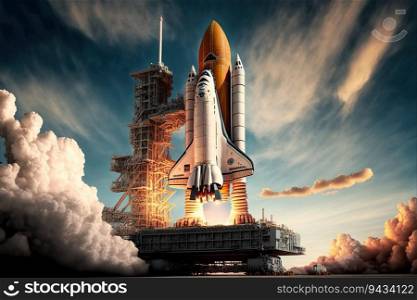 Space shuttle launch, rocket on launchpad created by AI