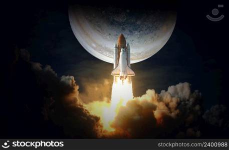 Space Shuttle takes off to jupiter. Elements of this image furnished by NASA.