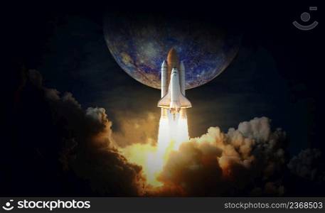Space Shuttle takes off to Mercury. Elements of this image furnished by NASA.