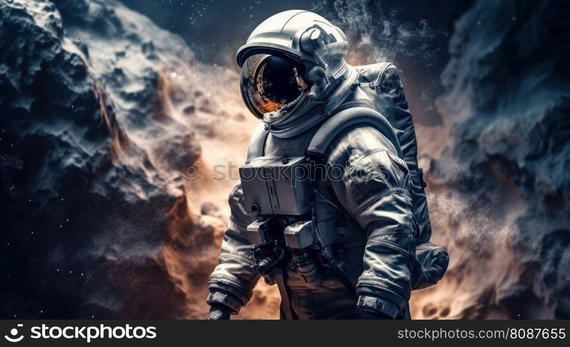 Space suits isolated on space background.  Ai generated.