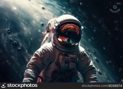Space suits isolated on space background.  Ai generated.