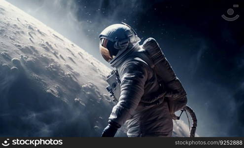 Space suits isolated on space background.  Ai generated.