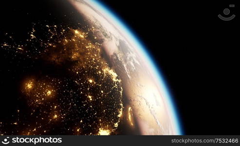 Space, Sun and planet Earth at Night