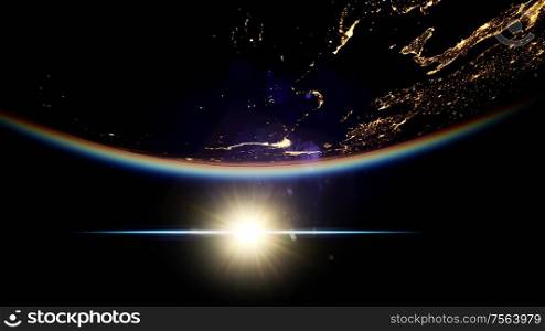 Space, Sun and planet Earth at Night