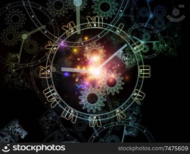 Space Time. Faces of Time series. Abstract background made of clock dials and abstract elements on the theme of science, education and modern technologies
