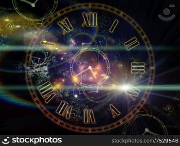 Space Time. Faces of Time series. Abstract background made of clock dials and abstract elements on the theme of science, education and modern technologies