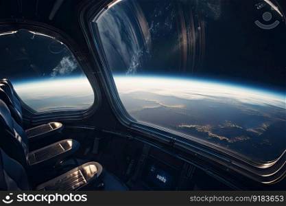 space tourism experience with view of planet from afar, created with generative ai. space tourism experience with view of planet from afar