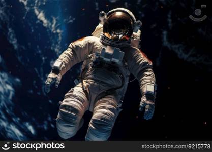 space tourist, floating in zero gravity with view of the earth and stars, created with generative ai. space tourist, floating in zero gravity with view of the earth and stars