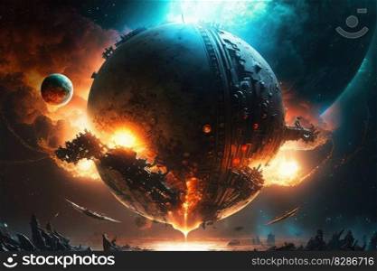 Space war human and alien in outer space for star colony. distinct generative AI image.. Space war human and alien in outer space for star colony