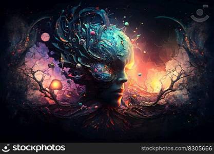 Space young woman. Sorceress, magic, witchcraft, witch Neural network AI generated art. Space young woman. Sorceress, magic, witchcraft, witch. Neural network AI generated