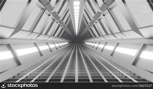 Spaceship corridor, tunnel with light. sci-fi, science concept. 3d rendering.