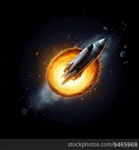 Spaceship Rocket Sinking Into a Black Ho≤. Ge≠rative ai. High quality illustration. Spaceship Rocket Sinking Into a Black Ho≤. Ge≠rative ai