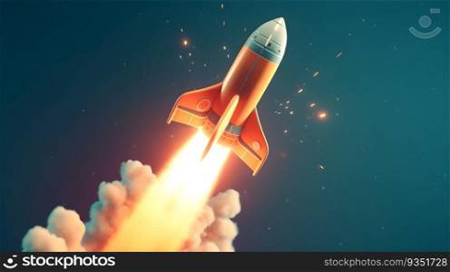Spaceship taking off. Rocket start up business Generative AI