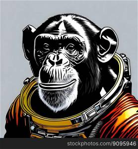 Spacesuited chimpanzee astronaut. Comic book style. Generative AI