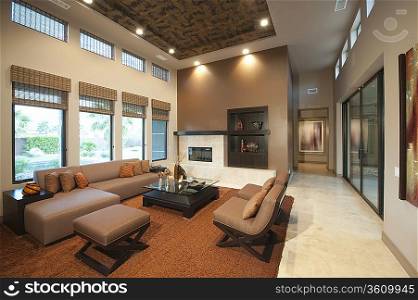 Spacious living room with double height ceiling