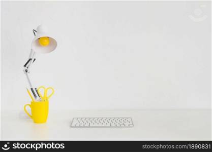 spacious workplace with yellow mug keyboard. Resolution and high quality beautiful photo. spacious workplace with yellow mug keyboard. High quality and resolution beautiful photo concept
