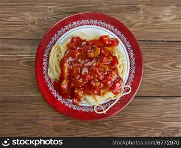 Spaghetti Amatriciana, traditional Italian pasta