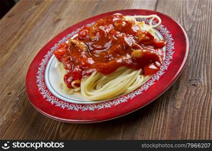 Spaghetti Amatriciana, traditional Italian pasta