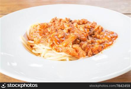 Spaghetti and pork with tomato sauce, stock photo