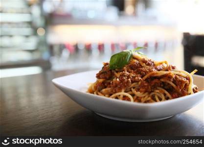 spaghetti bolognese in close up