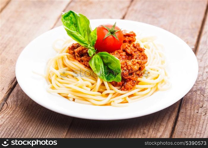 Spaghetti bolognese - pasta with tomato sauce and minced meat