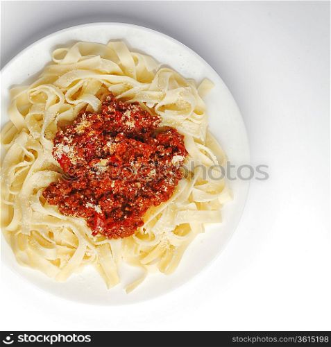 Spaghetti bolognese with parmesan cheese
