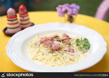 Spaghetti Carbonara with bacon and cheese