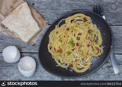 Spaghetti Carbonara with bacon and Parmesan.. Spaghetti Carbonara with bacon and Parmesan