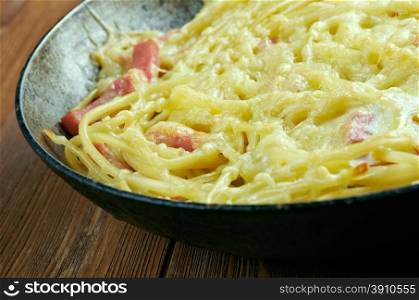 Spaghetti Frittata with eggs cheese .Italian-flavored